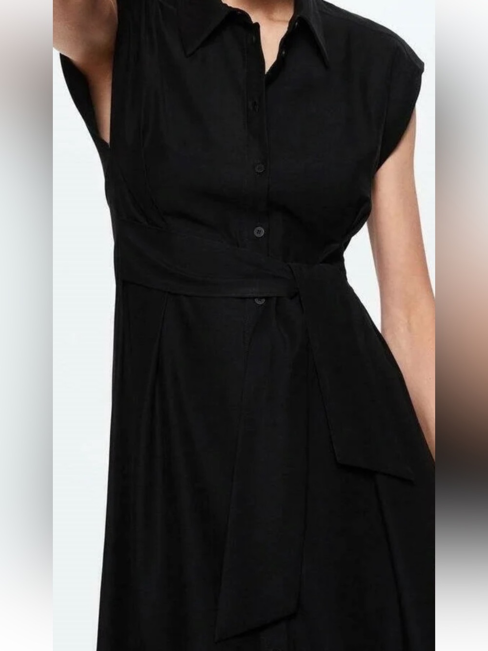 NWOT Mango Sleeveless Black Midi Shirt Dress with Tie Waist Sz 4